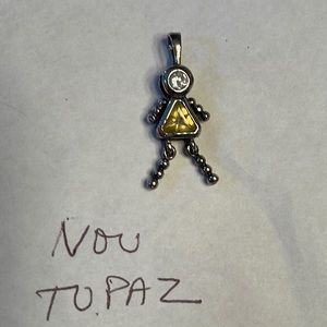 PENDANT CHARMS OF GIRL DANGLING LEGS & Arms,Round zirc Head&Topaz Triangle Body